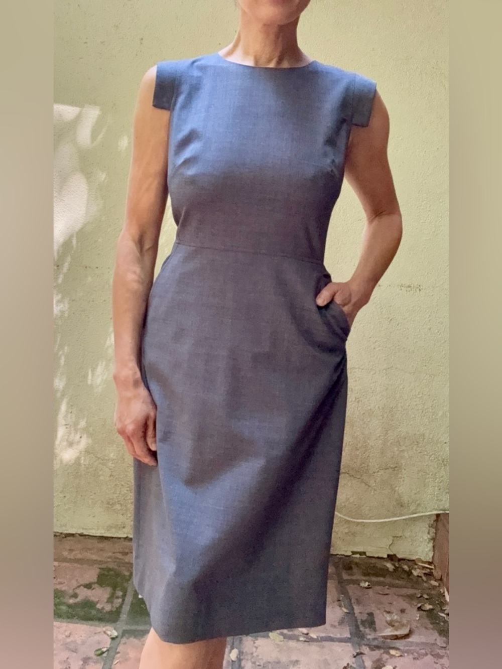J. Crew Grey Sleeveless Sheath Dress in Italian Stretch Wool, Size 6